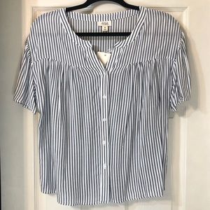 NEW A.N.A Boxy Blue Stripped Button Blouse XS